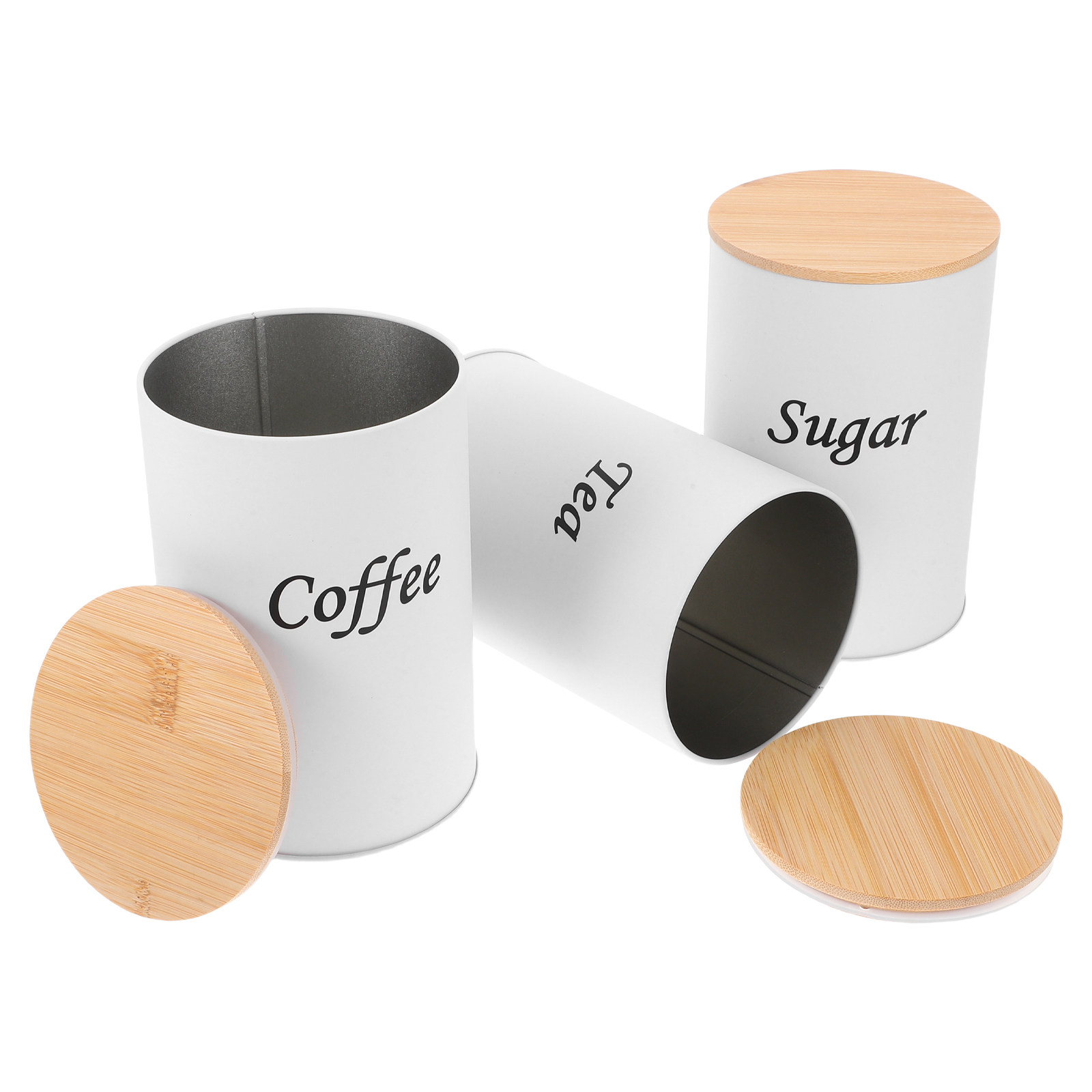Coffee Tea And Sugar Canisters - Set di 3 Contenitori Ermetici Rotondi