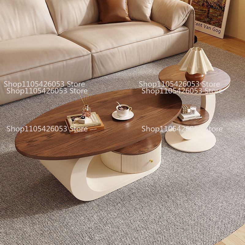 Coffee Tea Room - Tavolino da caffè ovale in noce